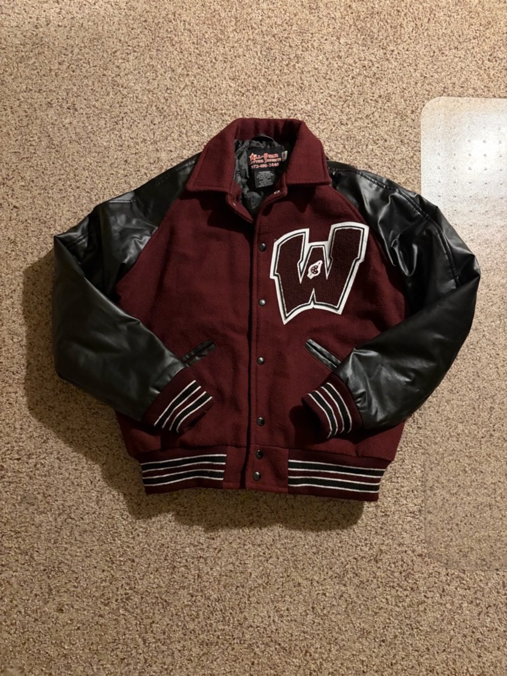 Maroon & Black Varsity Jacket with 'W' Patch - Unbranded